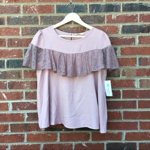 Dusty Mauve Lace Darling Shoulder Soft Blouse NWT